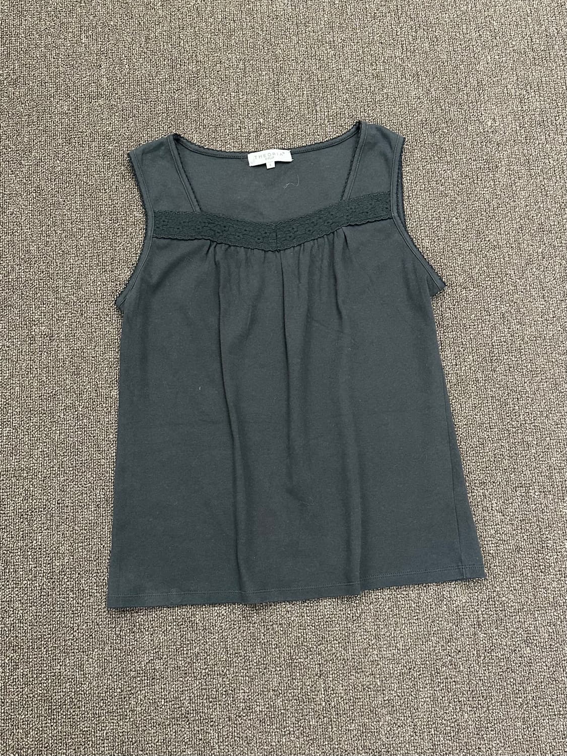L)Japanese vintage 여성 레이스 셔링 블랙 나시 상품이미지2