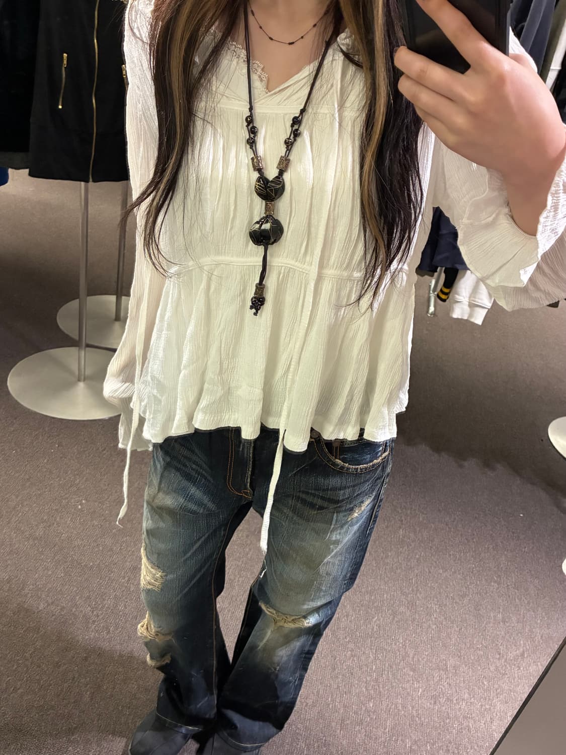 OS)Japanese vintage 화이트 셔링 블라우스 상품이미지2