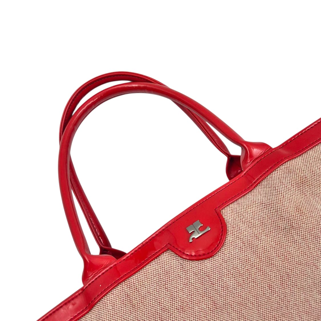 90s 프랑스 꾸레쥬 레드 에나멜 자카드 토트백 상품이미지3