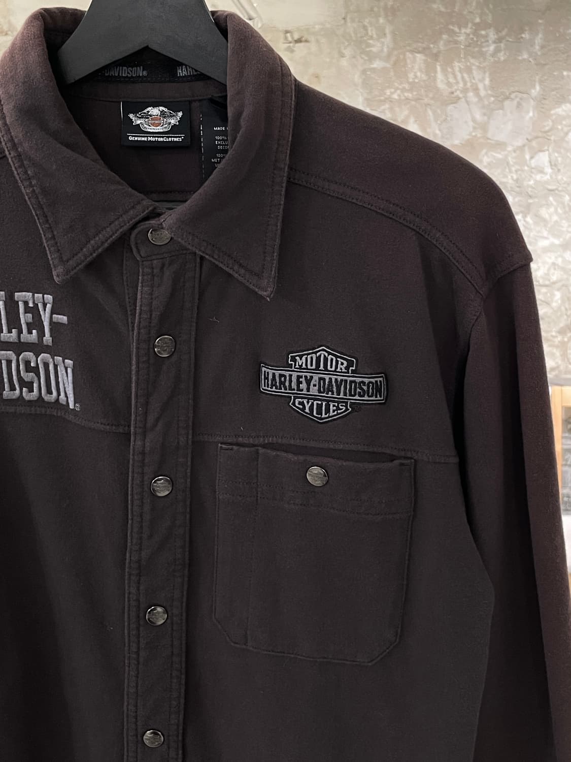 할리 데이비슨 브라운 싱글 포켓 스냅버튼 코튼 셔츠 상품이미지3