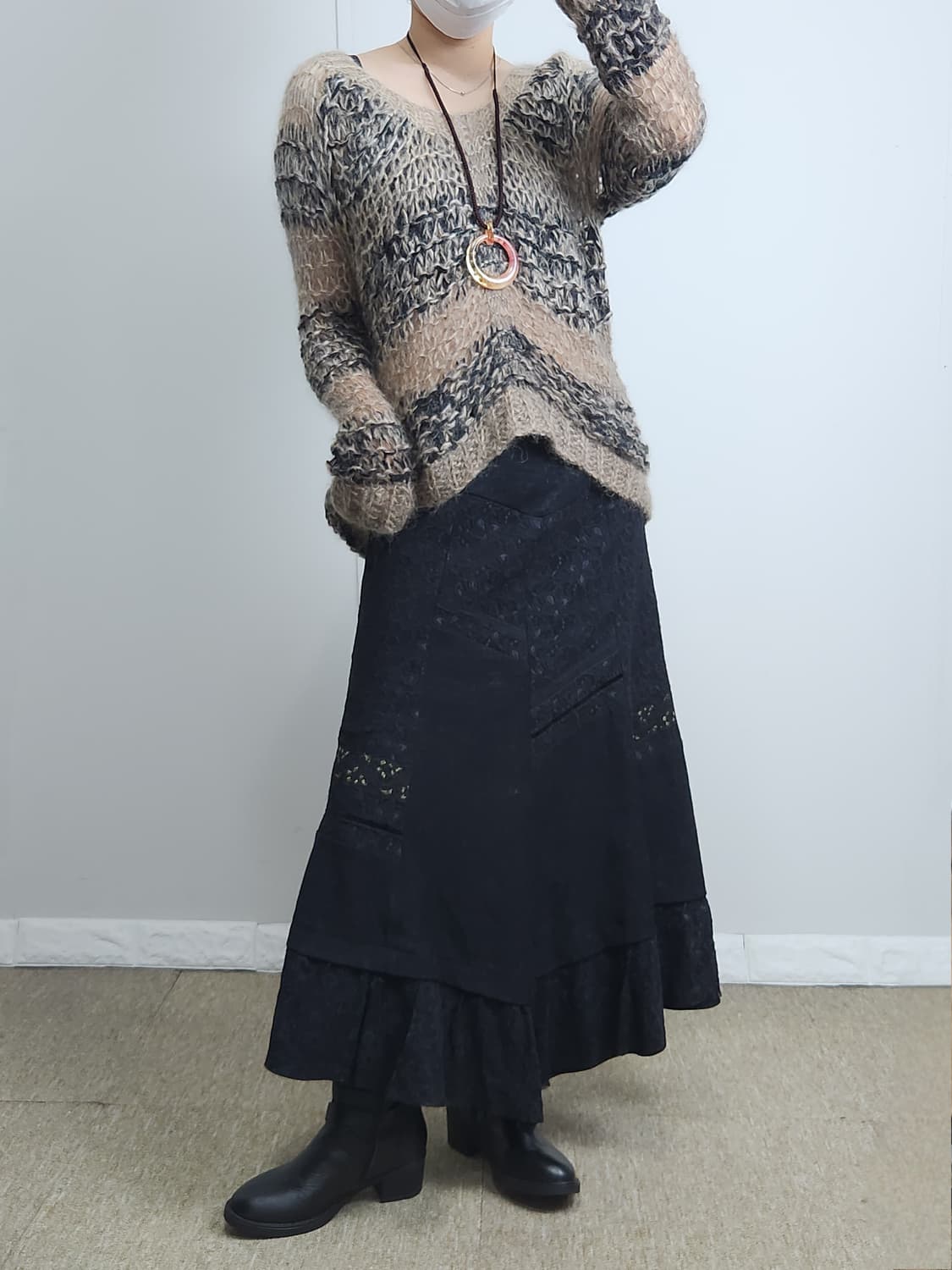 레이스 자수 롱 스커트 상품이미지2