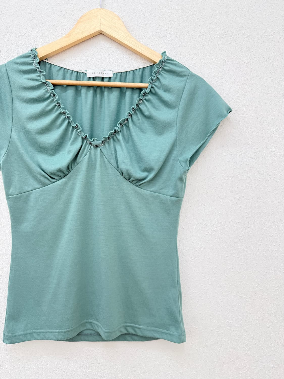 빈티지 민트 셔링 비즈 블라우스 상품이미지3