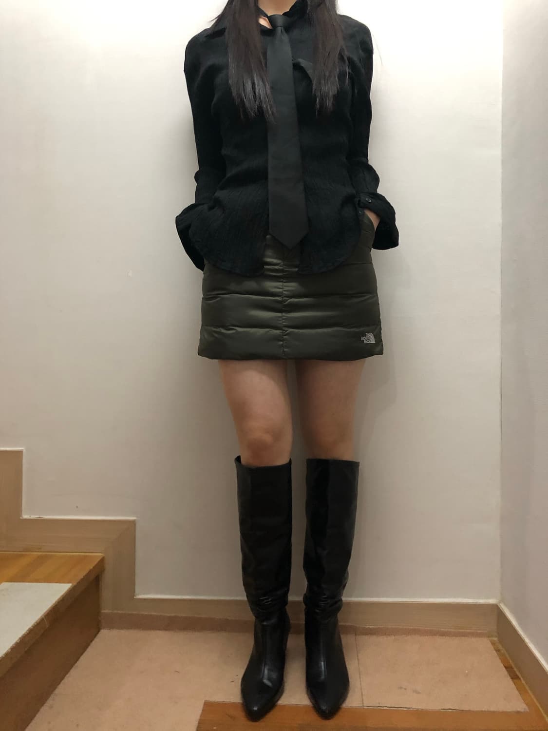 빈티지 노스페이스 카키 패딩 스커트 상품이미지2