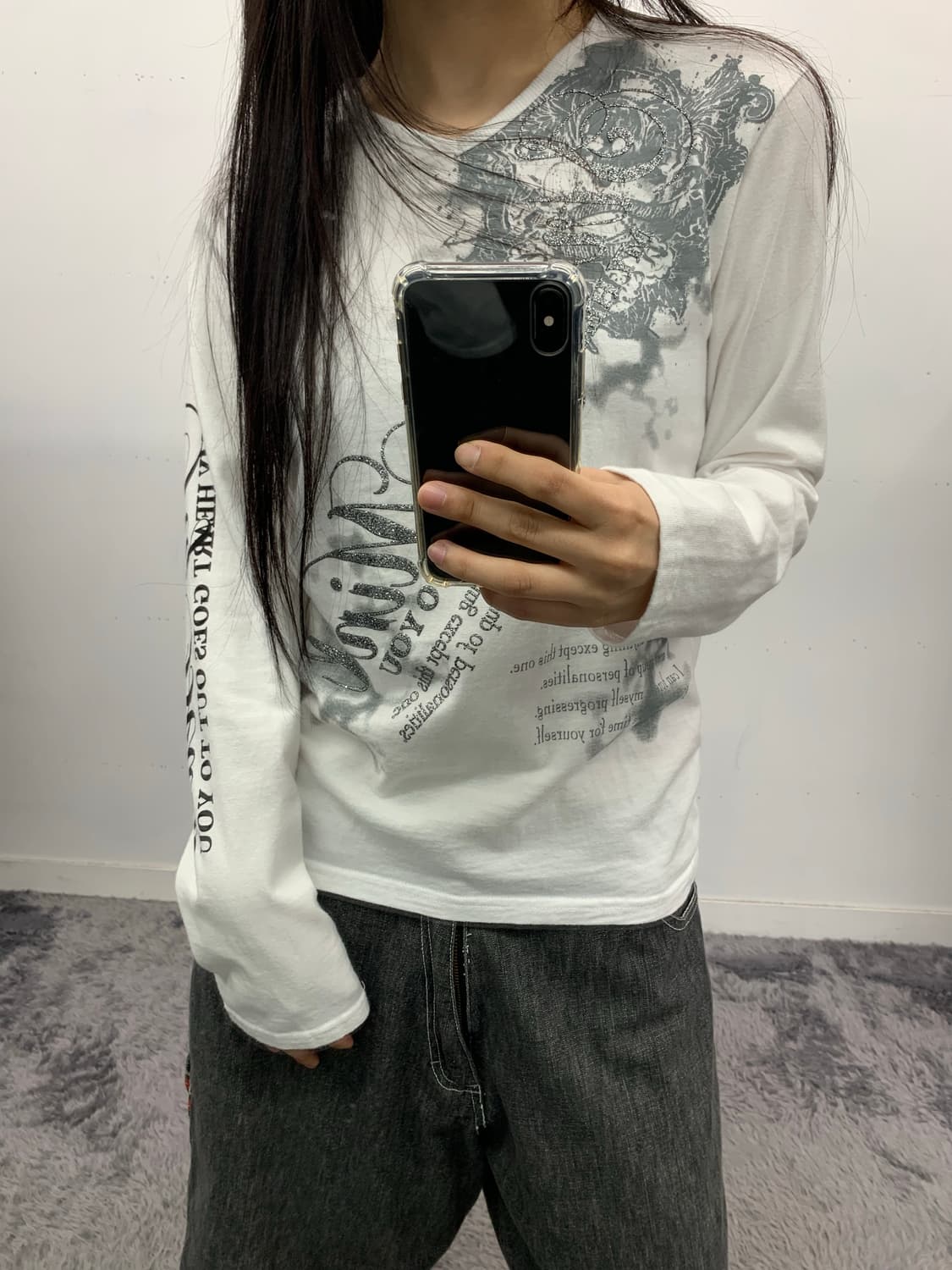 Y2k 펑크 글리터 프린팅 롱슬리브 상품이미지1