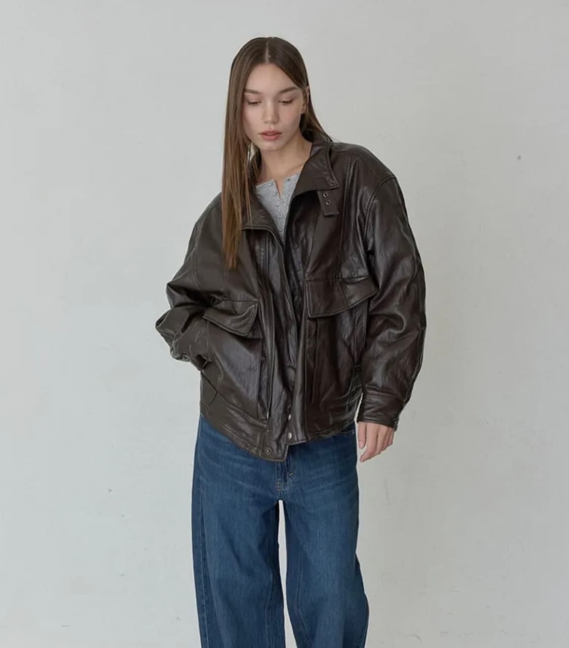 ordes 오데스 빈티지 하이넥 레더 자켓 상품이미지3