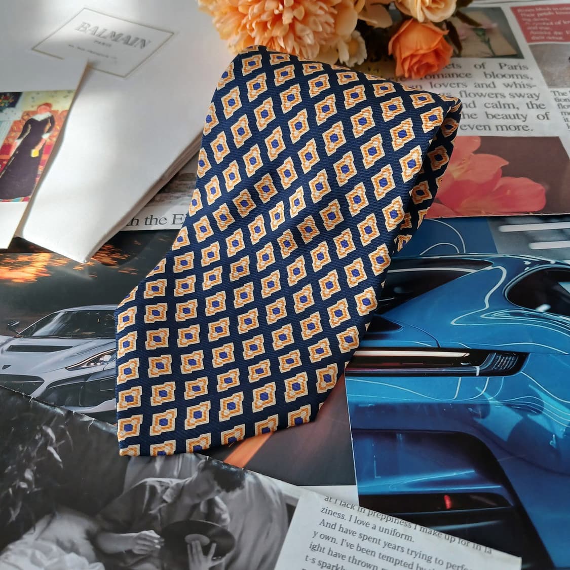 발망 실크 네이비 패턴 넥타이 9.6cm A등급 A19447
 상품이미지3