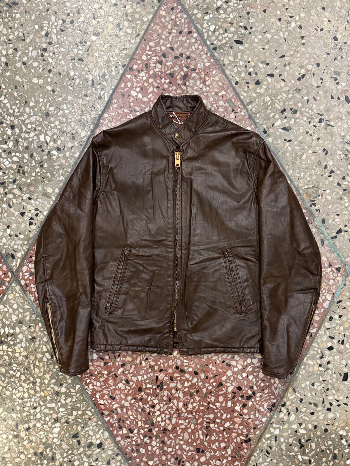 70s Leather garment 브라운 싱글 레더자켓 (40) 상품이미지1