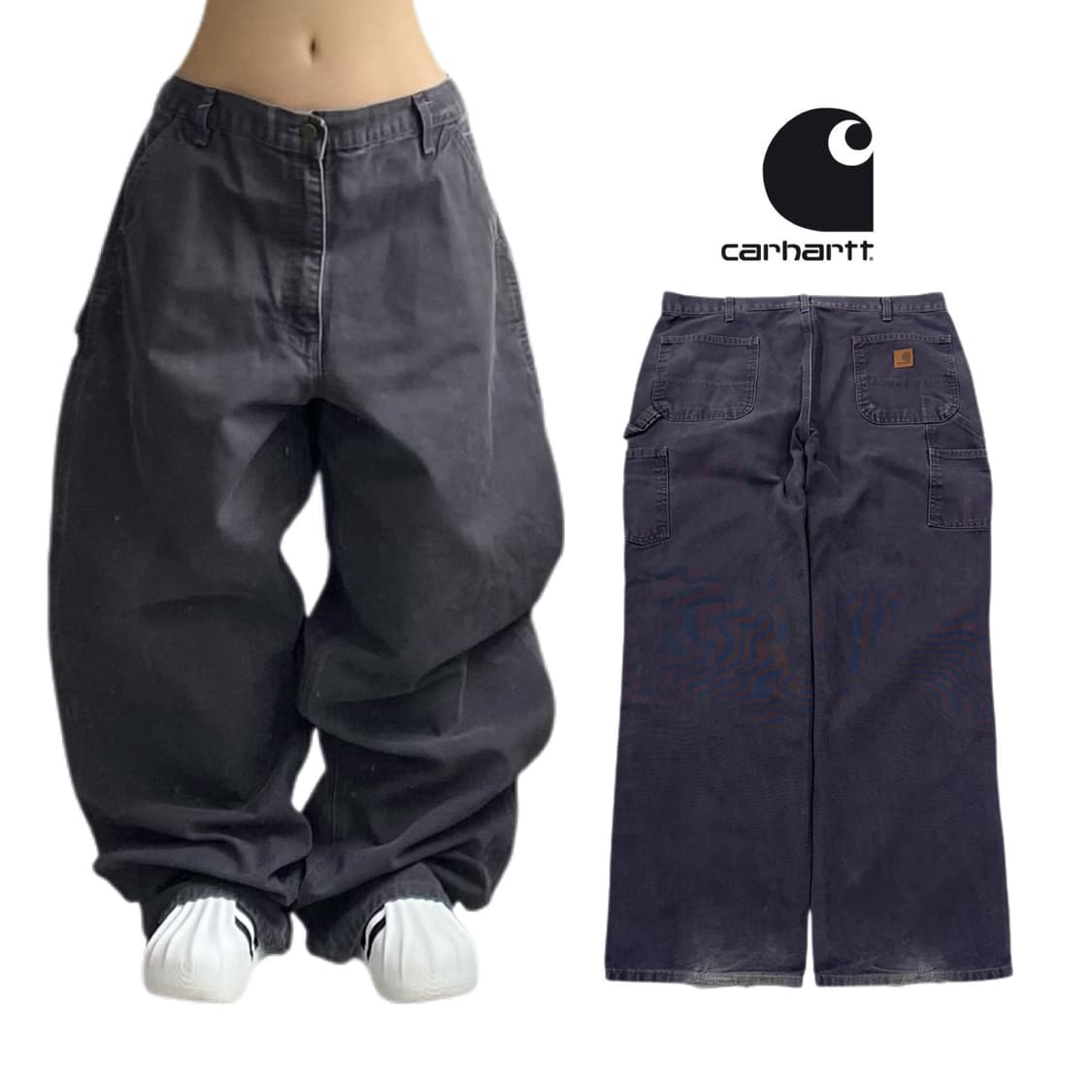 칼하트 OG 가죽패치 카펜터 덕캔버스 와이드 워크팬츠 상품이미지1
