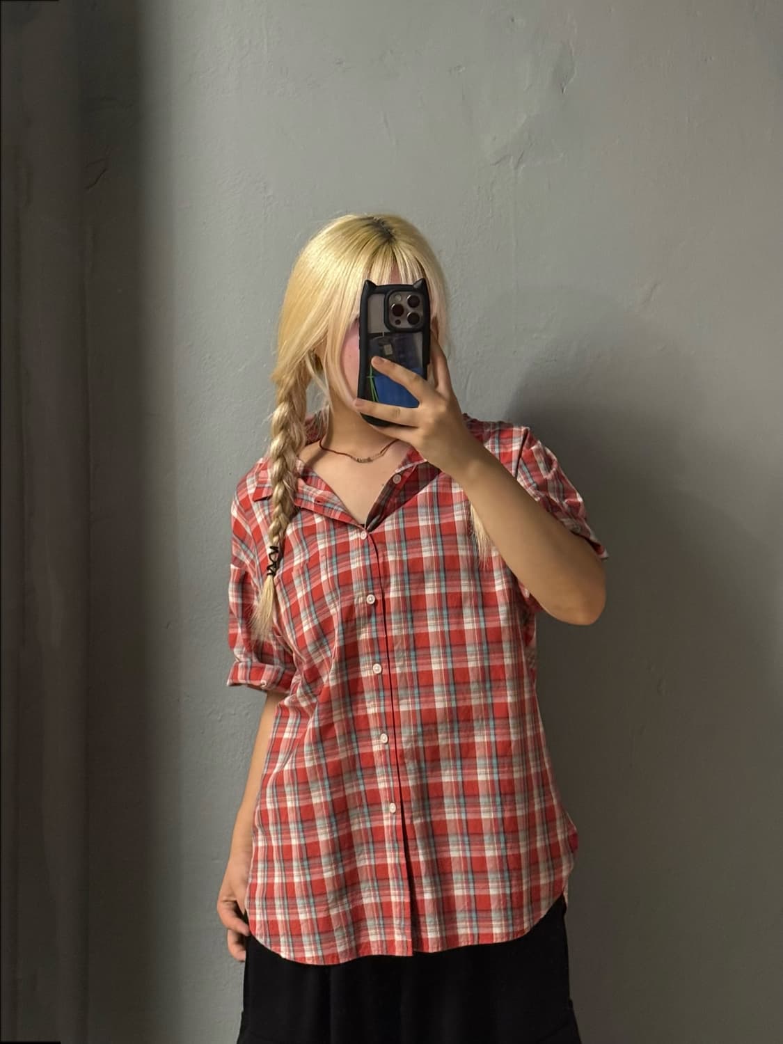 red check pattern hood shirt  상품이미지1