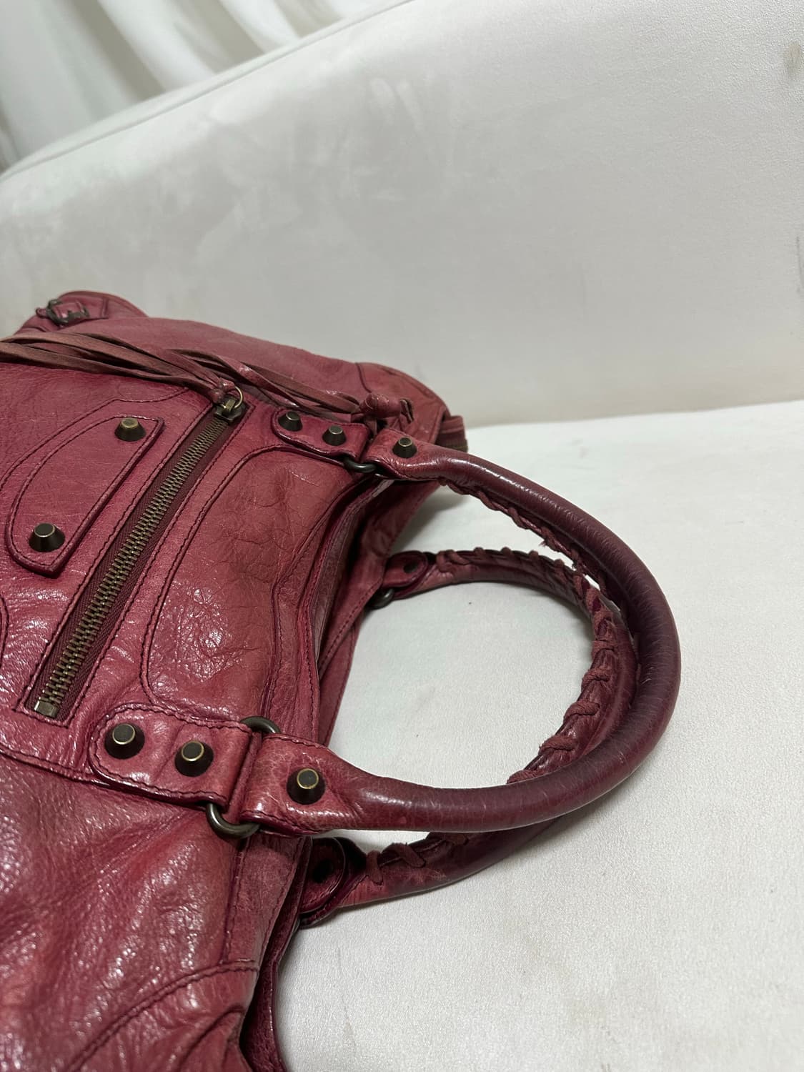 [A 정품] 발렌시아가 시티 모터백 미디움 버건디 상품이미지7