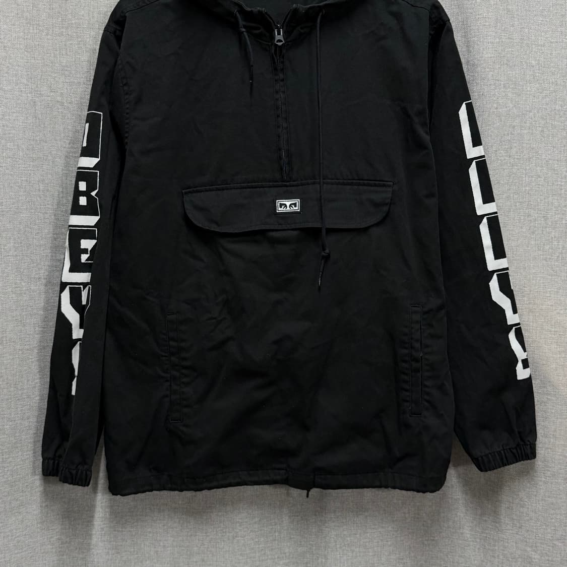 [F] 오베이 블랙 코튼 후드 아노락 반집업 긴팔티 상품이미지4