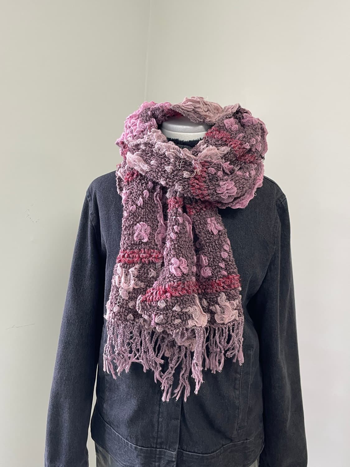 빈티지 플로럴 텍스처 니트 머플러 J04118 상품이미지2