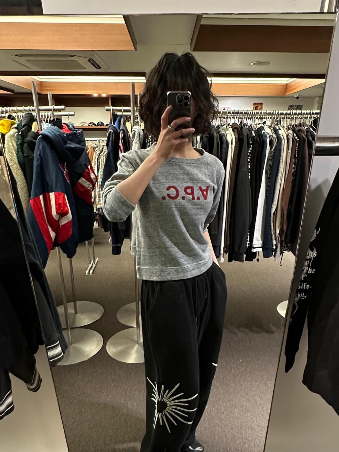 S)아페쎄 빈티지 그레이 크롭 스웻셔츠 상품이미지1