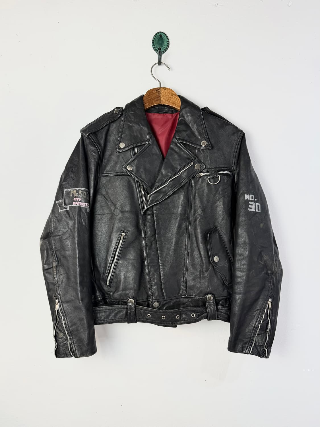 90s 빈티지 핸드 페인티드 레더 라이더 자켓 상품이미지3