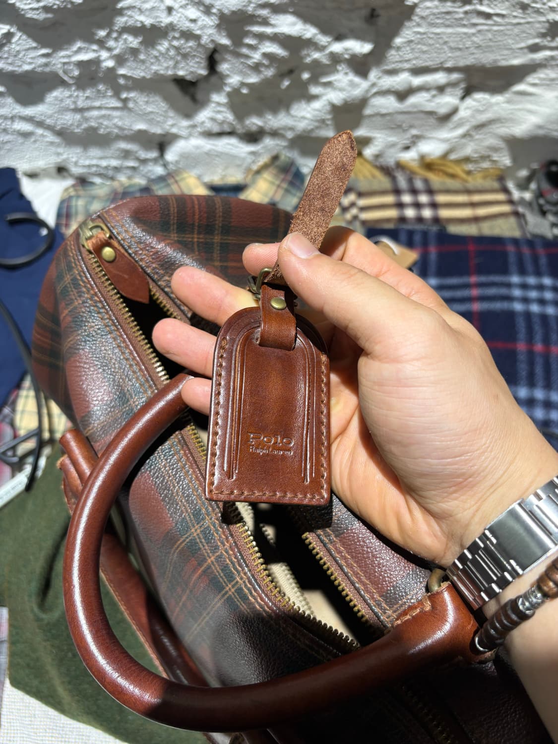 폴로 랄프로렌 체크 레더 토트백  상품이미지6