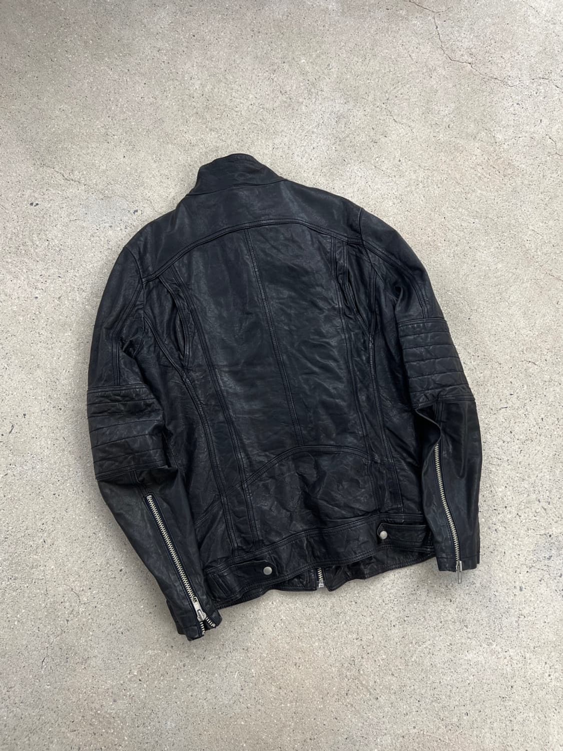 빈티지 램스킨 하이넥 바이커 레더 자켓 상품이미지5
