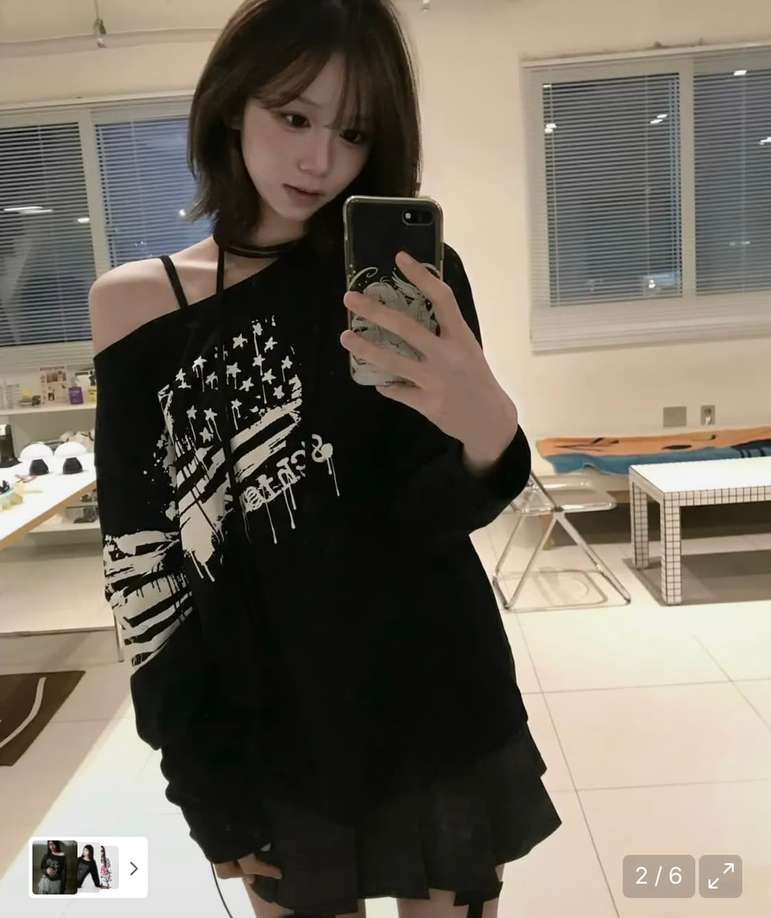 스키즘인듀싱 GRAFFITI FLAG LS TEE 롱슬리브 오프숄더 셔링 상품이미지1