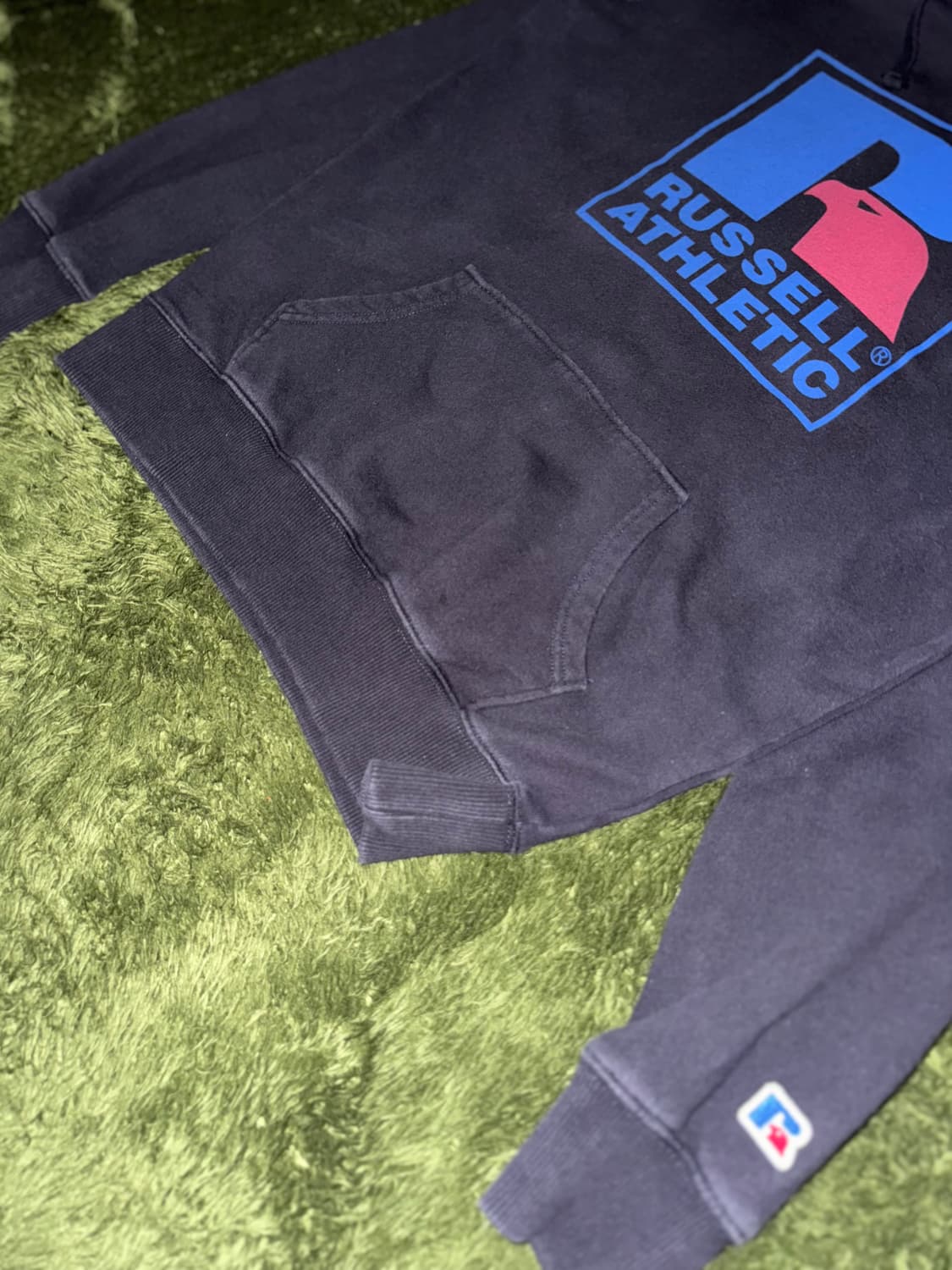 [M] 00s Russell 러셀 애슬레틱 재팬 로고 프린트 후디 블랙 상품이미지4