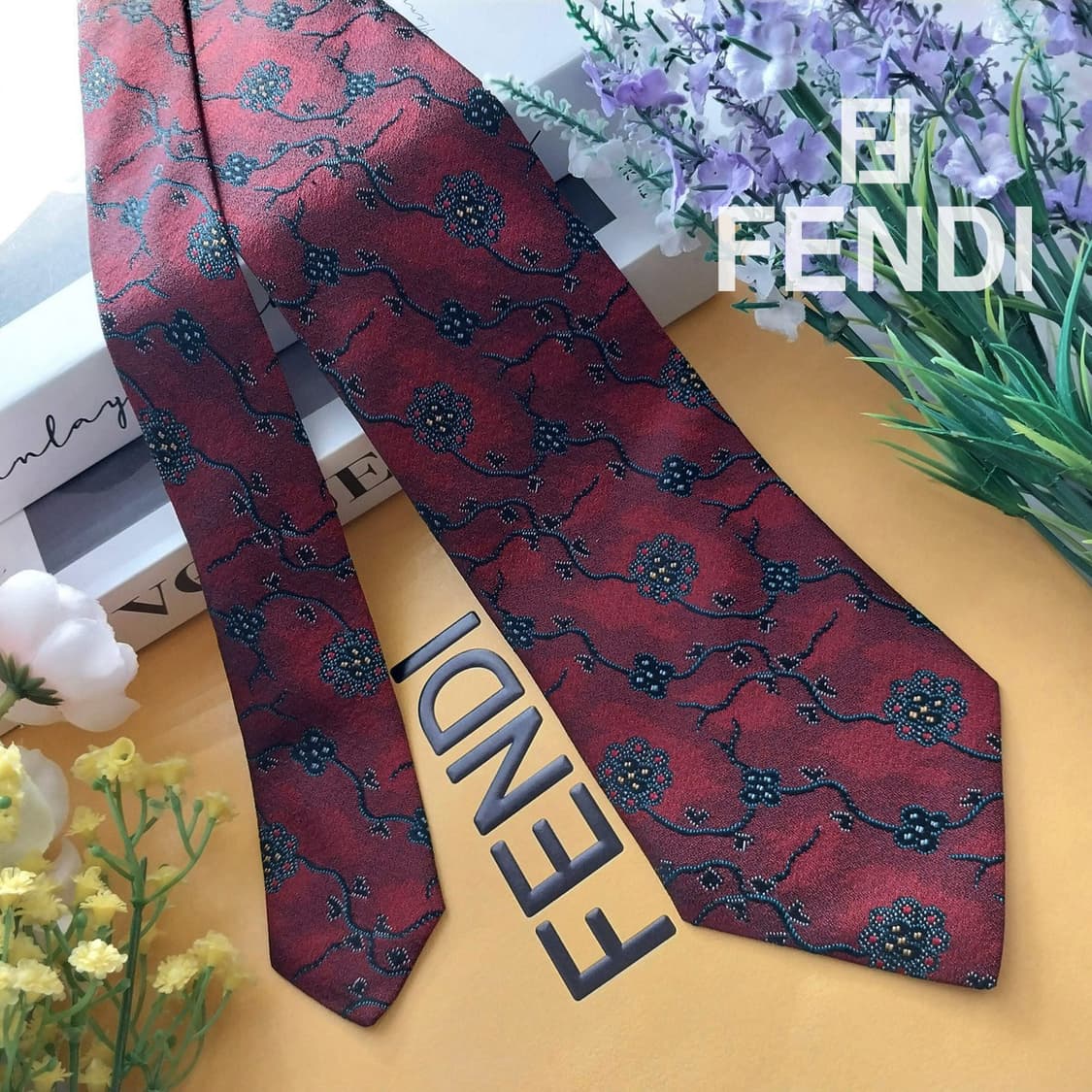 펜디 실크 와인 플로럴 자카드 넥타이 8.9cm A+~A등급 K1325
 상품이미지1