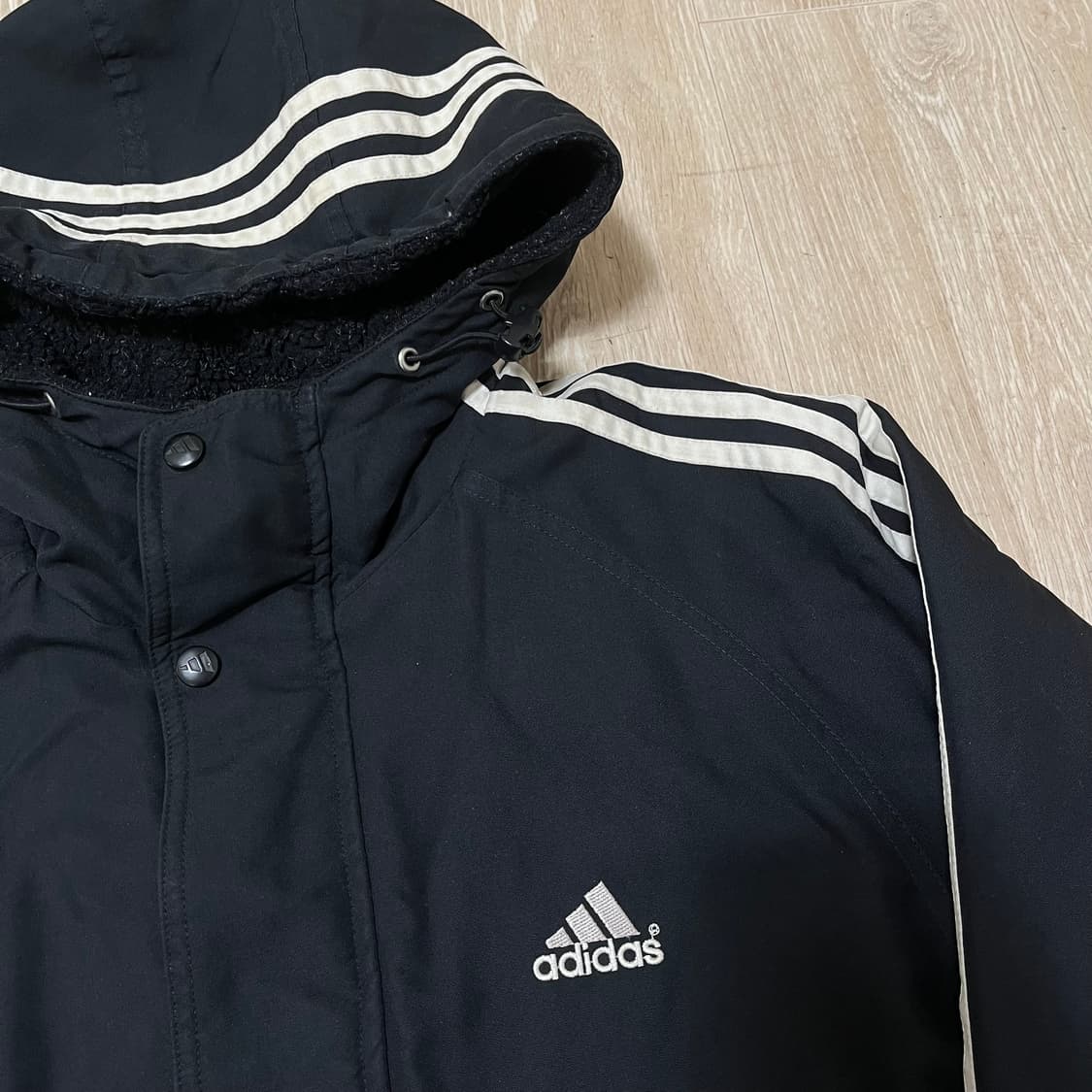 아디다스 빅로고 사이드라인 기모 후드 롱패딩 M/95 상품이미지3