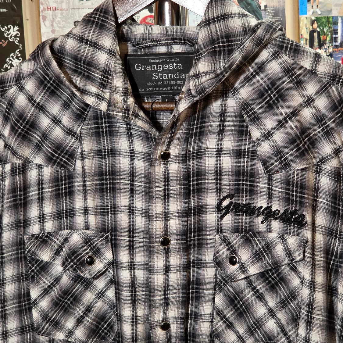 JPN 레터링 자수 후드 체크 셔츠 상품이미지3