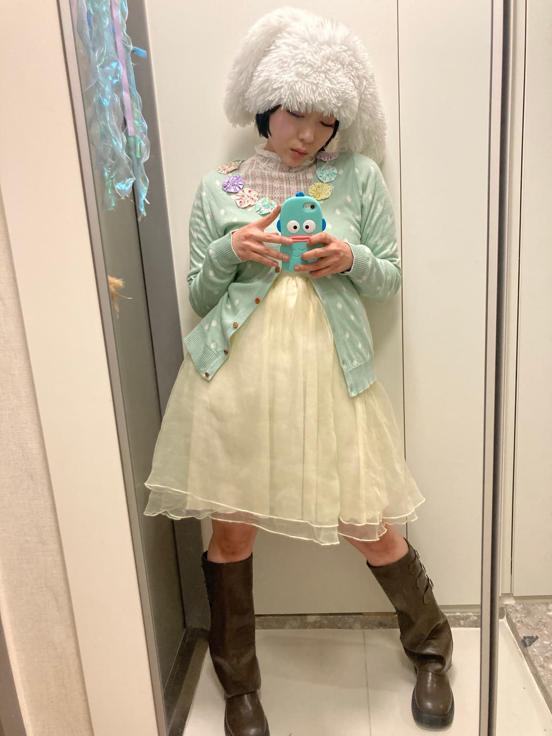 아기토끼 퍼모자 바나나우유 발레코어 원피스 도트 땡땡이 꽃패치 가디건  상품이미지1