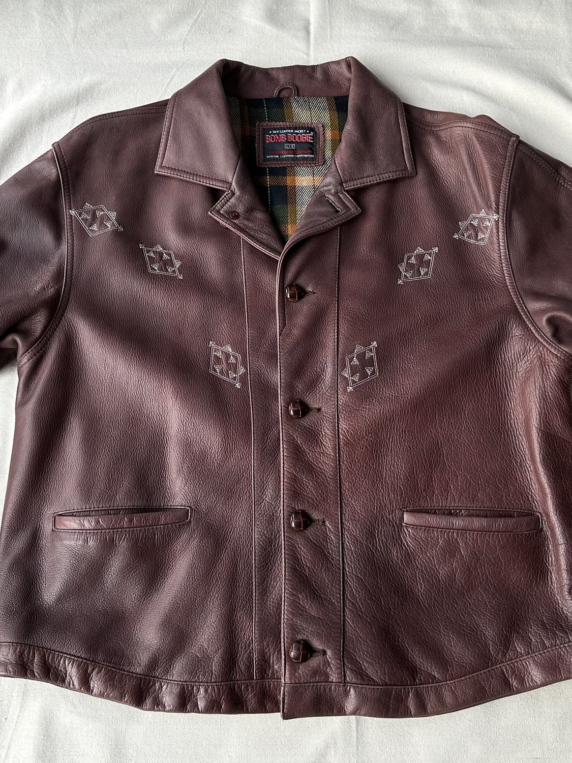 유럽 에스닉 자수 브라운 레더 자켓 L 상품이미지3