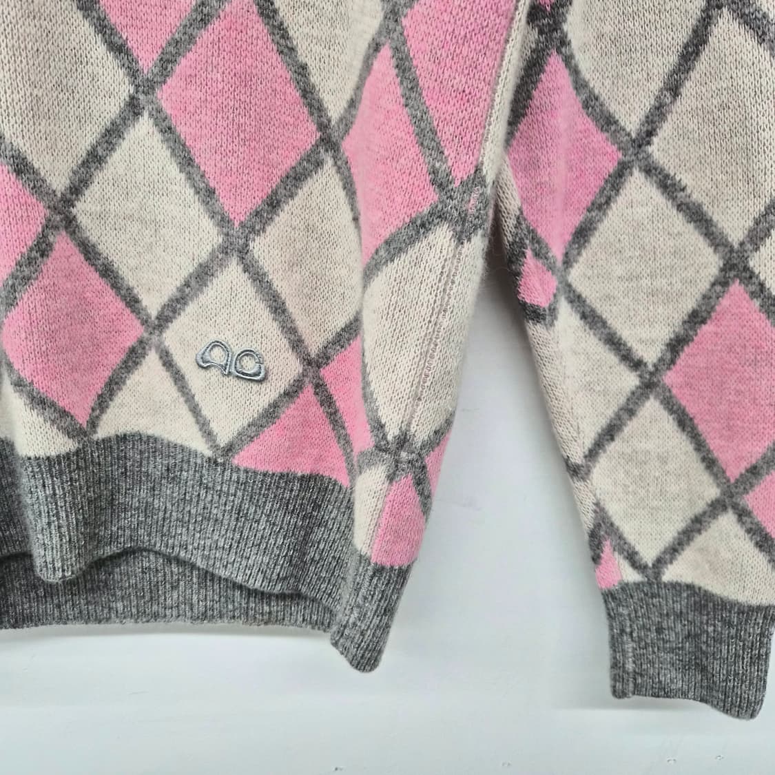 꾸레쥬 핑크 아가일 패턴 니트 스웨터 여성 S 상품이미지2