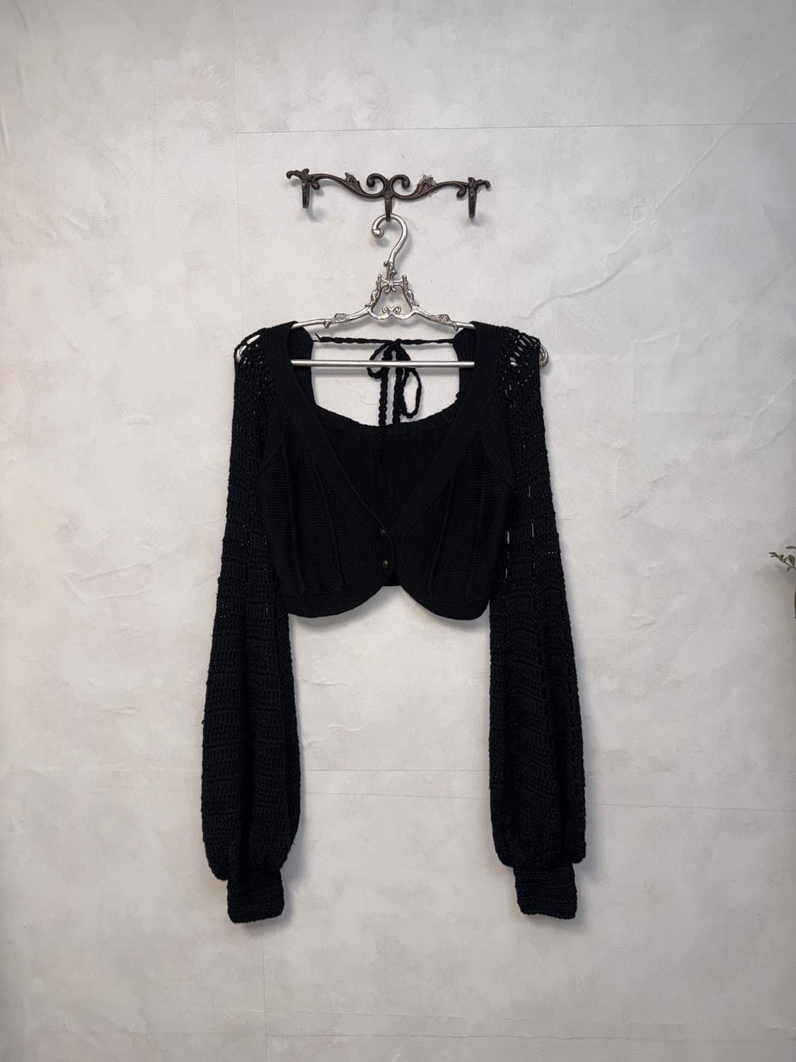 Black crop balloon bolero cardigan  상품이미지1