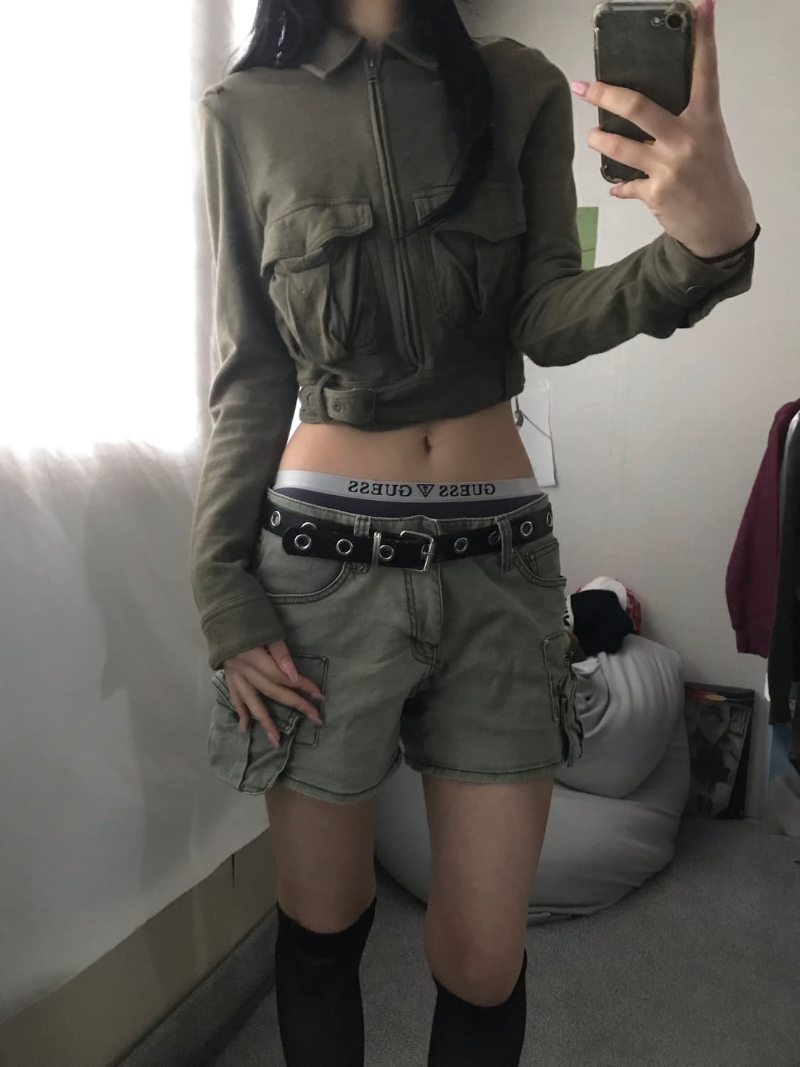 디젤 카키 벨티드 크롭 집업 상품이미지4