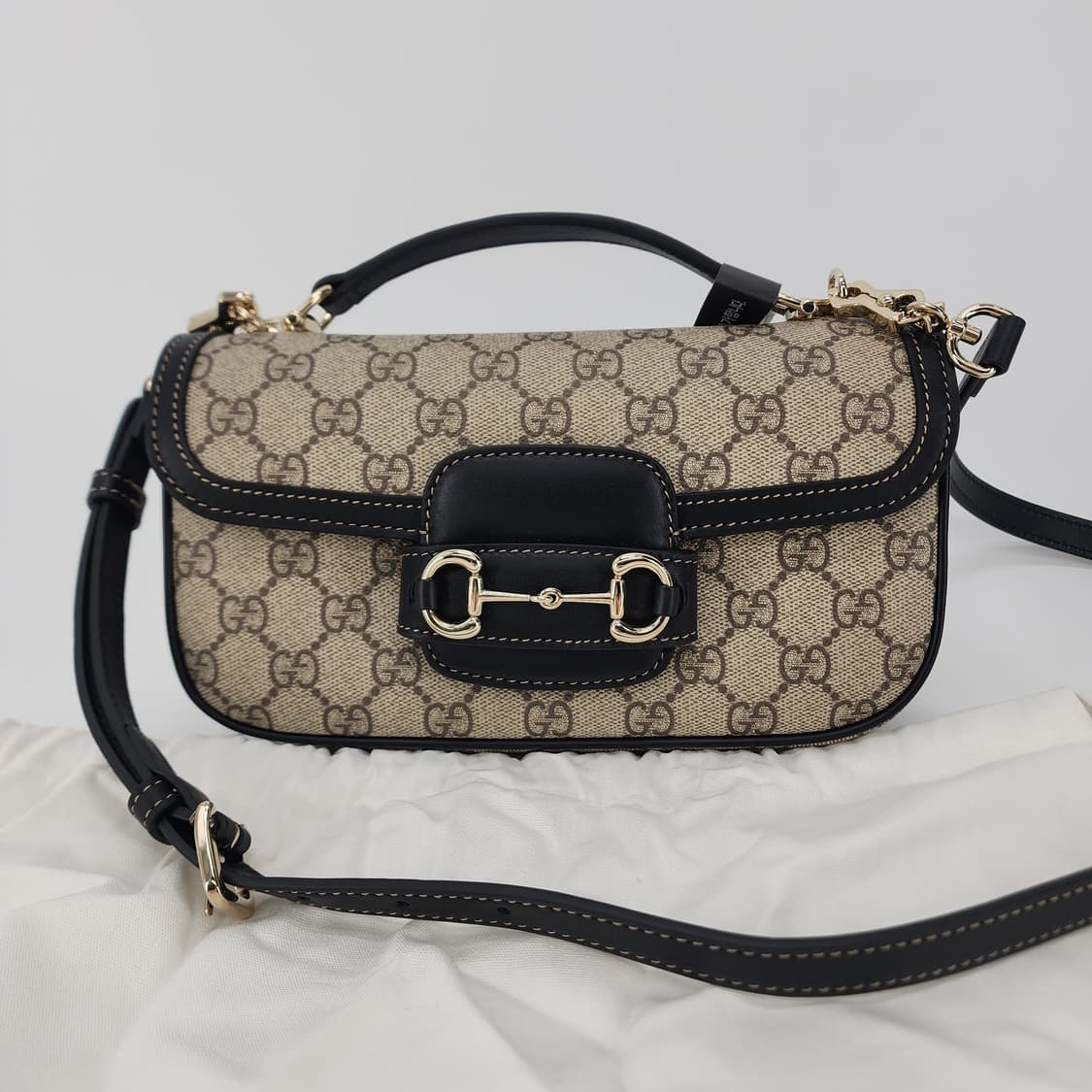 전시품급 구찌 홀스빗 1955 스몰 탑 핸들백 베이지 블랙 상품이미지1