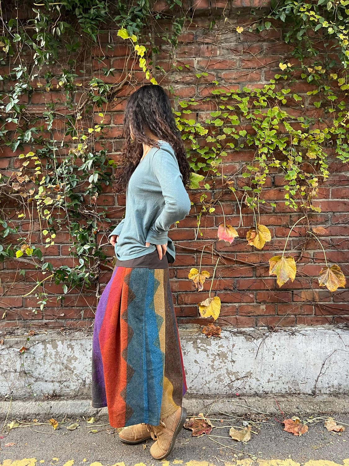 컬러풀 빈티지 울 롱 스커트 상품이미지3
