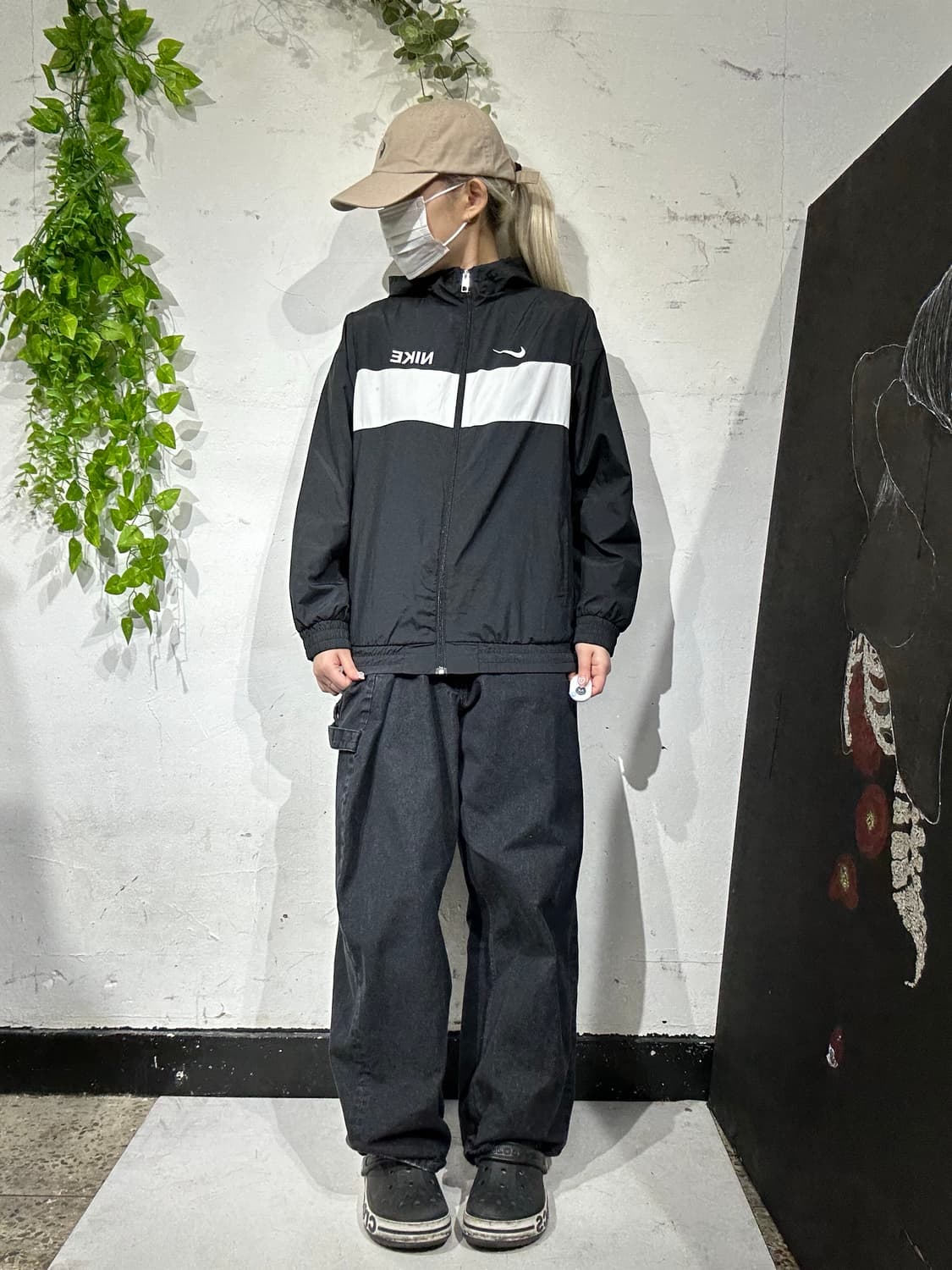 나이키 블랙 오레오 올드스쿨 화이트 라인 후드 바람막이 트랙 자켓 L 상품이미지2