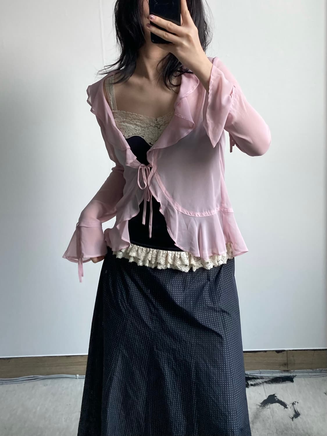 프릴 리본 블라우스 가디건 상품이미지2