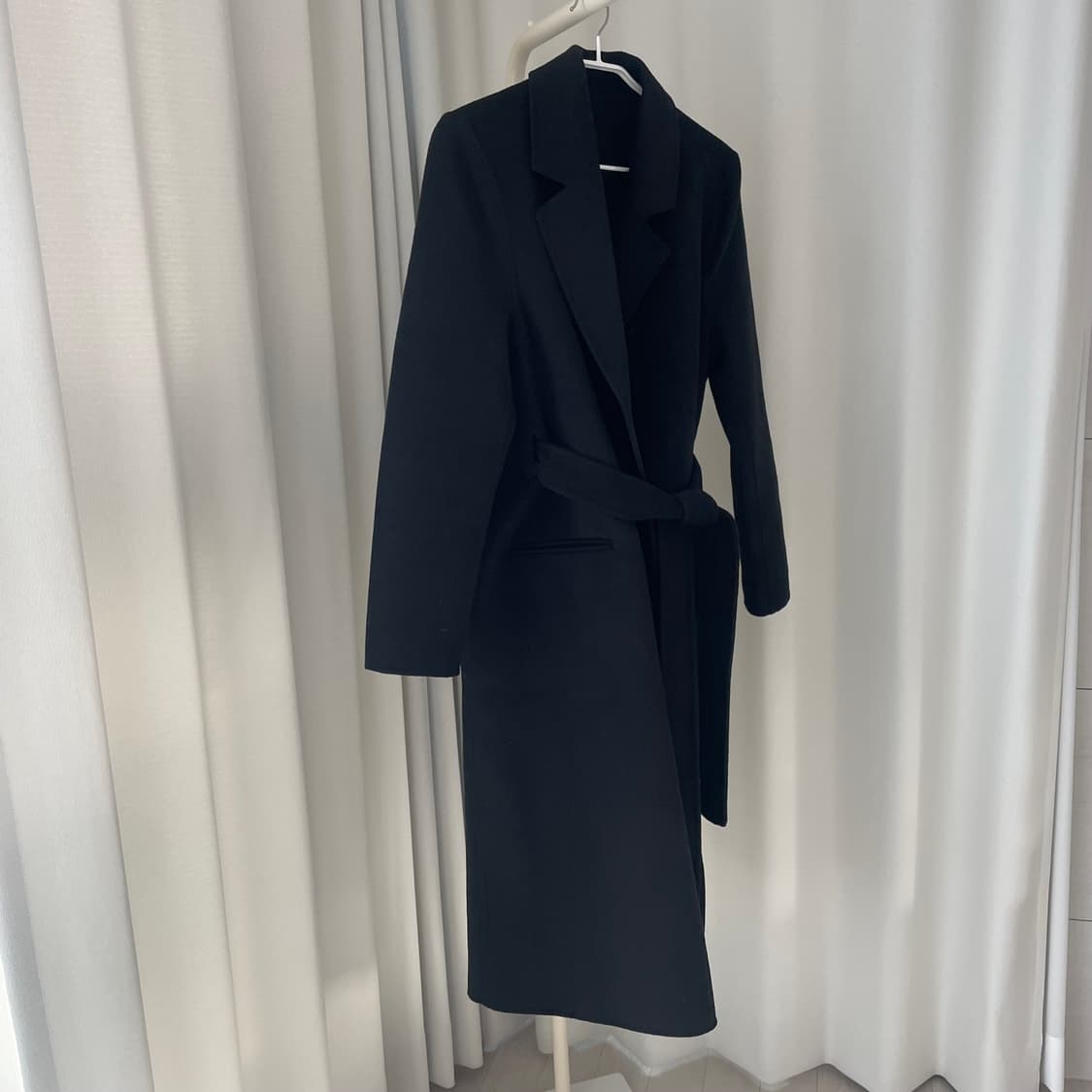 블랙 울 혼방 롱 코트 FREE 사이즈 상품이미지3