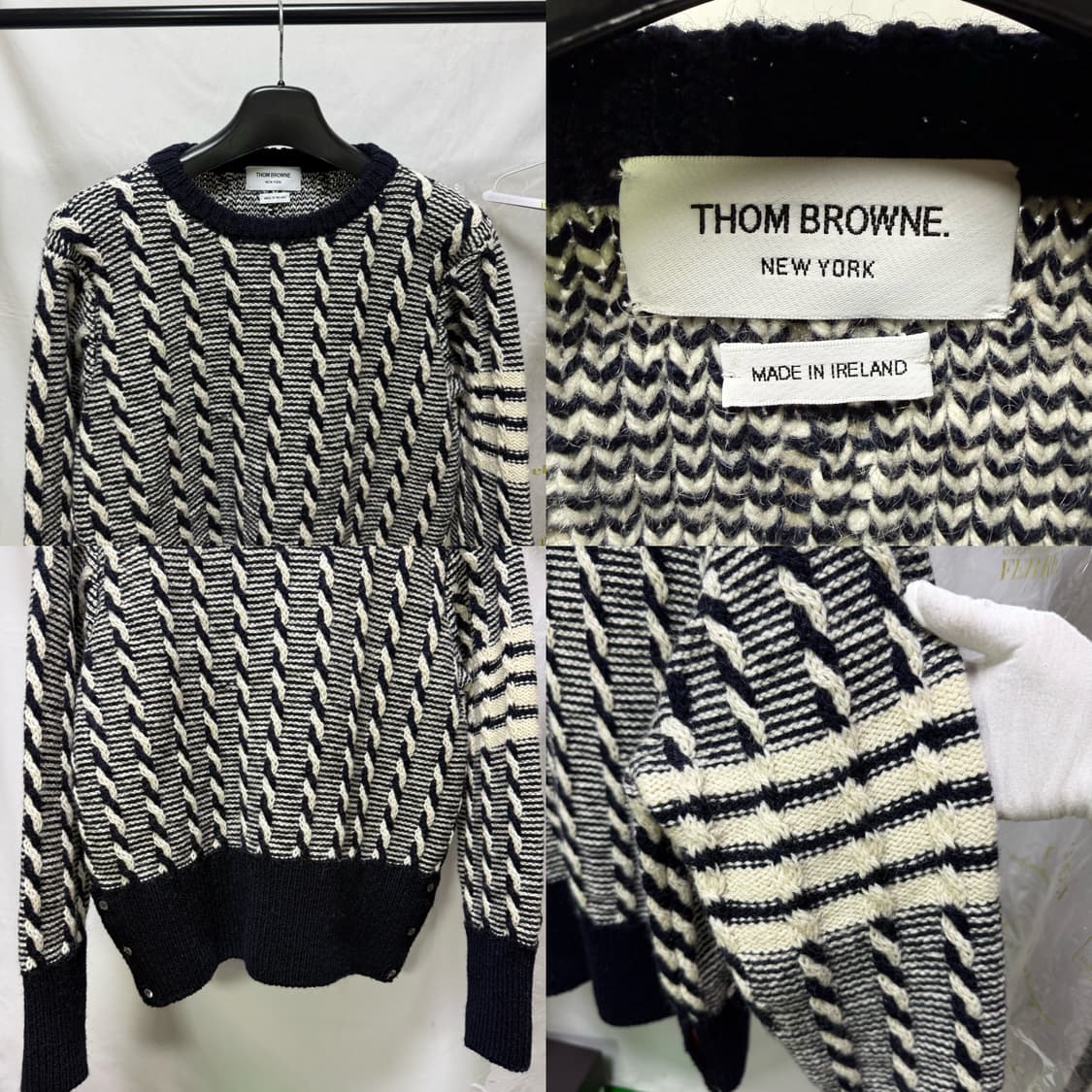 톰브라운 도네갈 바이컬러 트위스트 케이블 사선 풀오버 니트 상품이미지3