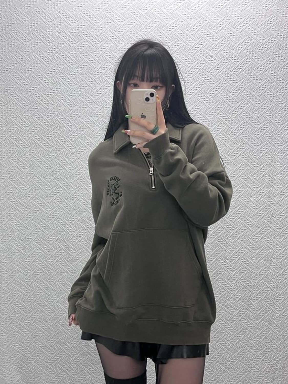 브라운브레스 빈티지 레트로 말차카키 반집업 맨투맨 M C09535 상품이미지1