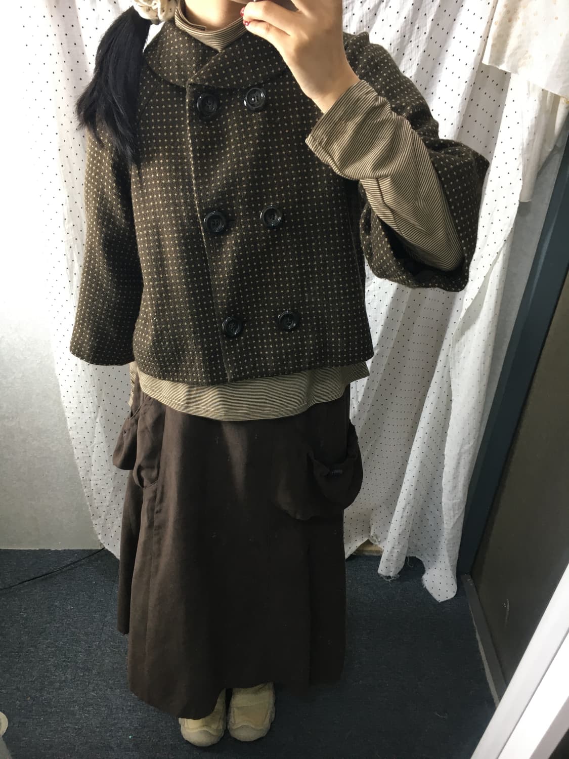 브라운 도트 숏 자켓 상품이미지4
