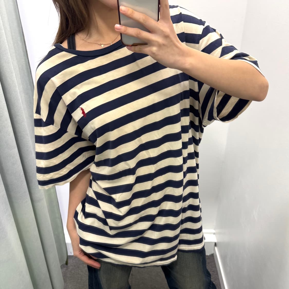 폴로 블루 아이보리 스트라이프 반팔티 상품이미지1