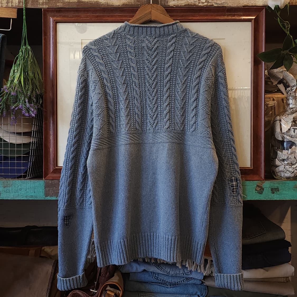 폴로 피셔맨 니트 데미지 디테일 패치워킹 인디고 블루 m 상품이미지3