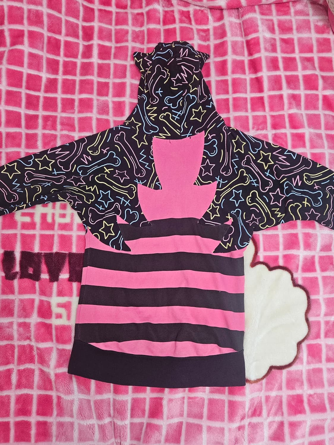 해골 & 별 패턴 후드집업 핑크 스트라이프 jsg 씬키드 상품이미지5