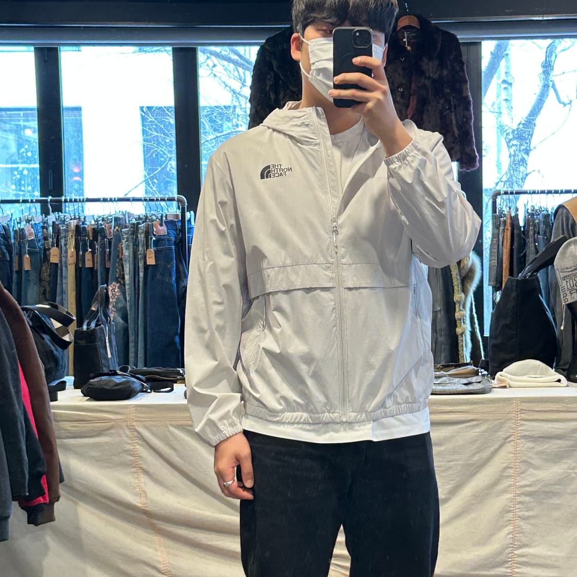 M) 노스페이스 기능성 화이트 바람막이 후드 자켓 상품이미지9