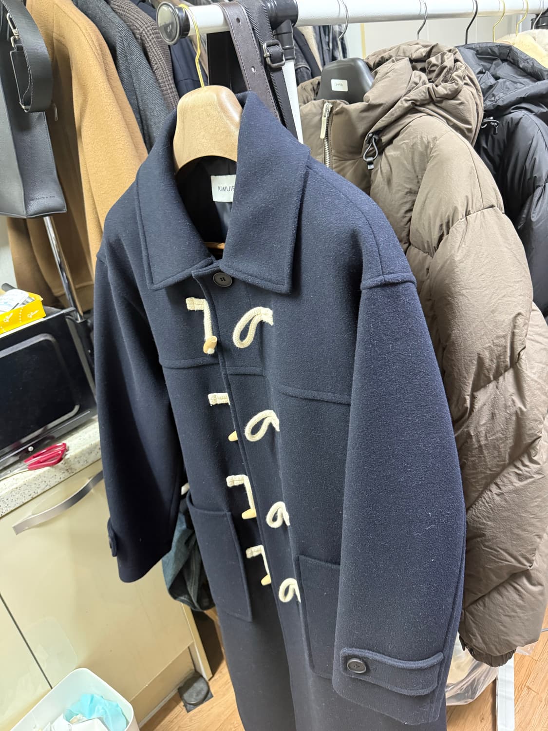 키뮤어 서플러스 울(WOOL) 세미오버 더플 코트_네이비 M 판매  상품이미지2