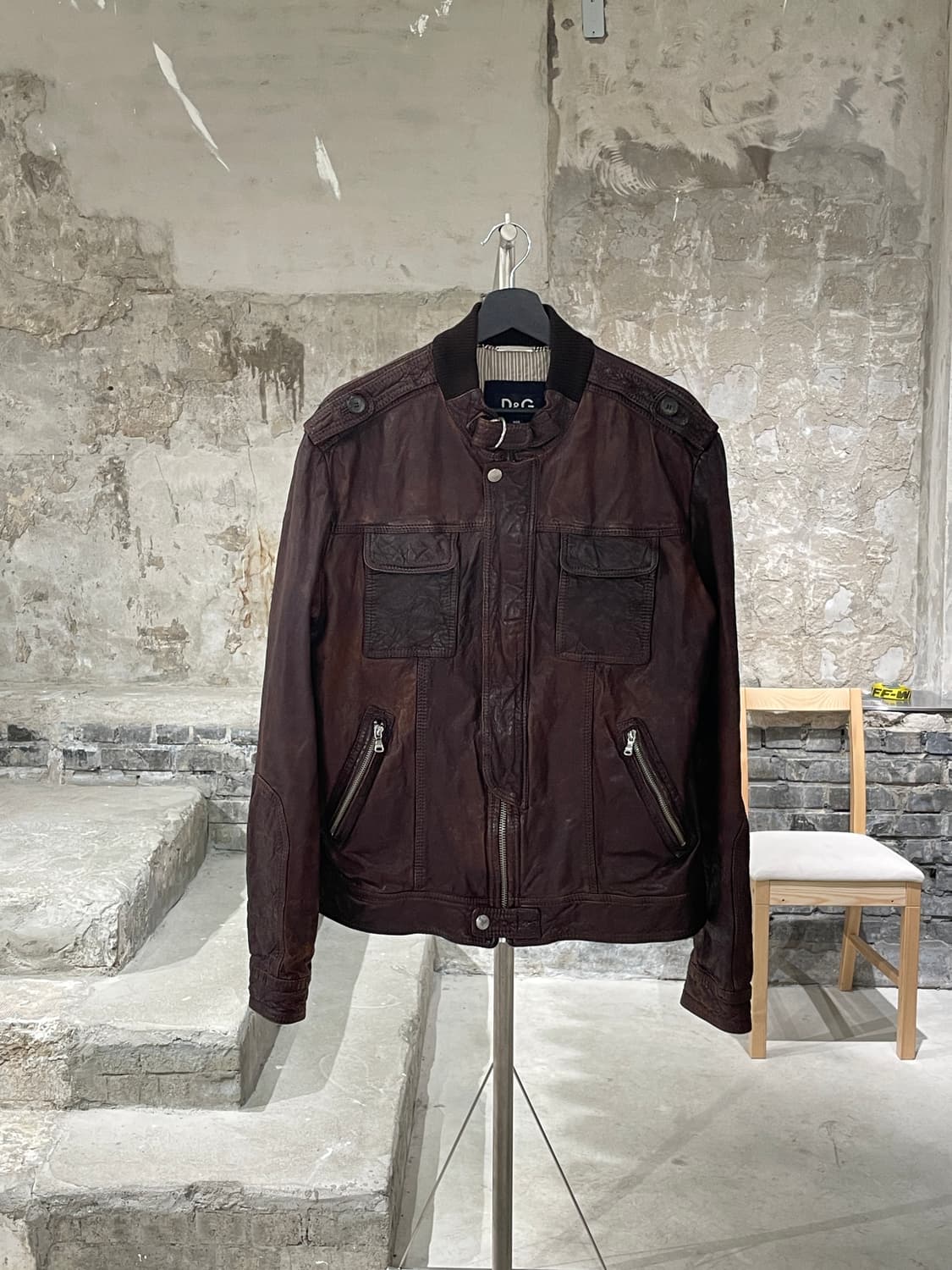 돌체 앤 가바나 브라운 글로시 아넬로 램 레더 자켓 상품이미지1