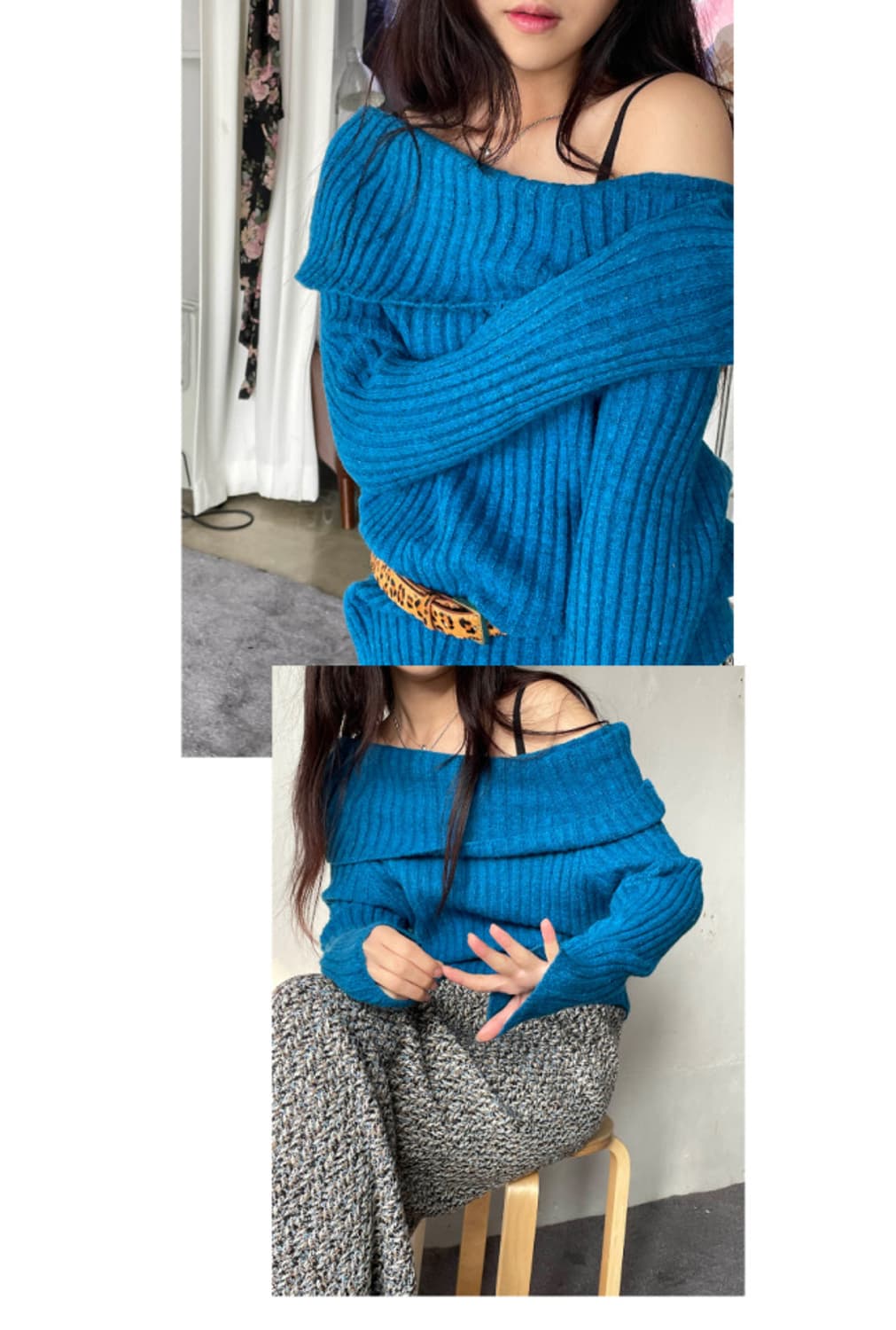 [김아홉]오프숄더 니트 블루 상품이미지4