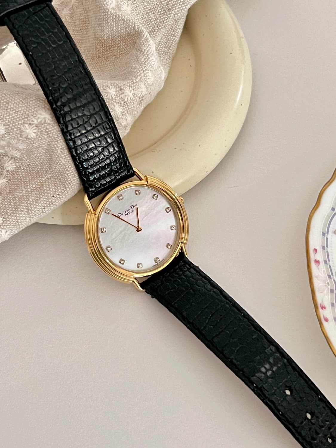 DIOR 12p 스톤 골드 베젤 CD 버클 디올 시계 상품이미지1