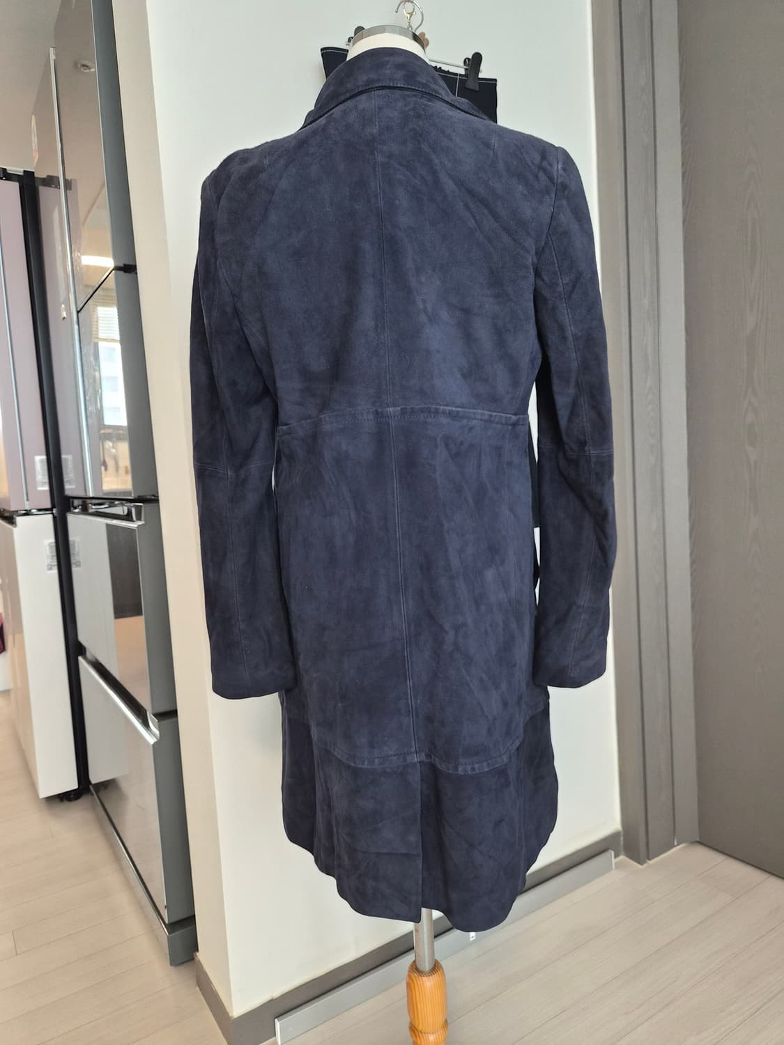 ANSICH 정품 천연 소가죽 스웨이드 롱 코트 (네이비) 상품이미지7