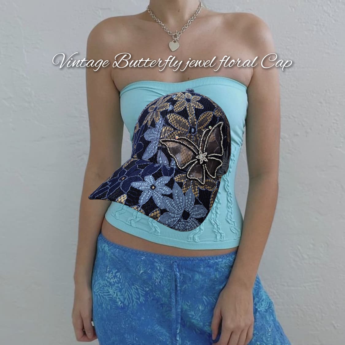 Vintage Butterfly jewel floral Cap 상품이미지1