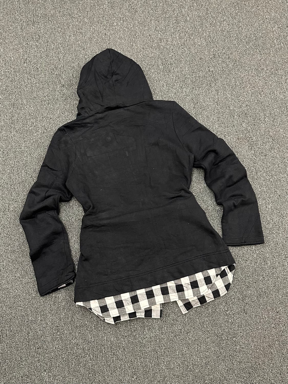 OS)Japanese Vintage 여성 금장버튼 체크 레이어드 후드집업 상품이미지3