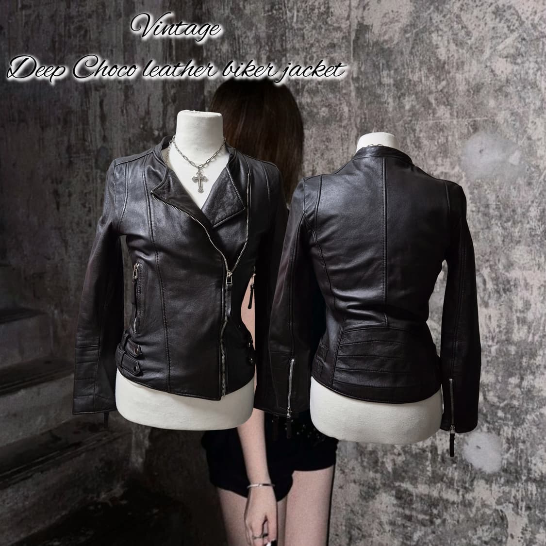 Vintage Deep Choco leather biker jacket 상품이미지1